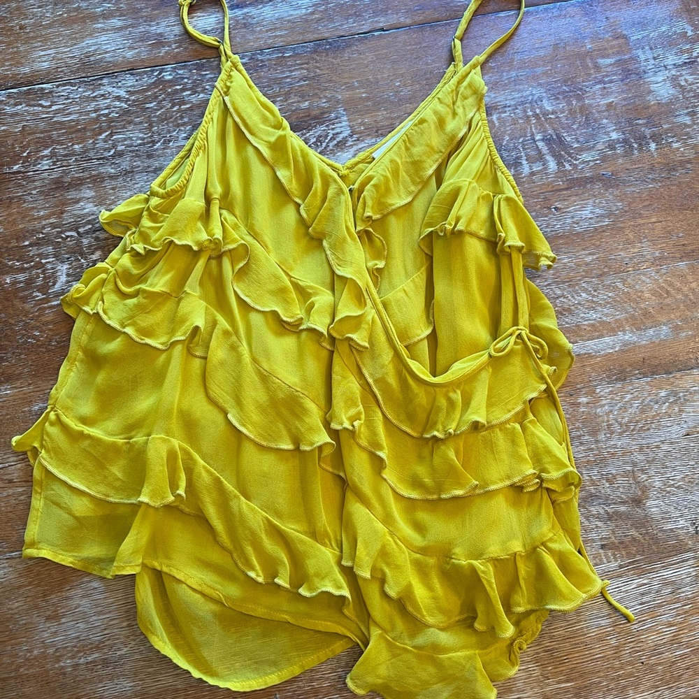 Anthropologie Yellow Ruffled Camisole | size Large